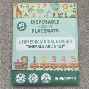 Bright-Seed Animals, ABC & 123 Educational Disposable Placemats